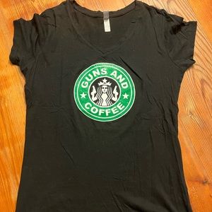 Women’s Guns & Coffee V neck tee